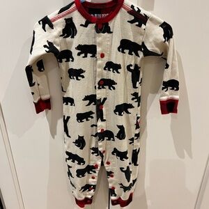 Little blue house Kids Bear Print One Piece - Black and Cream 12-18m